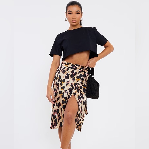 Leopard Print Wrap Around Midi Skirt - Picture 1 of 8